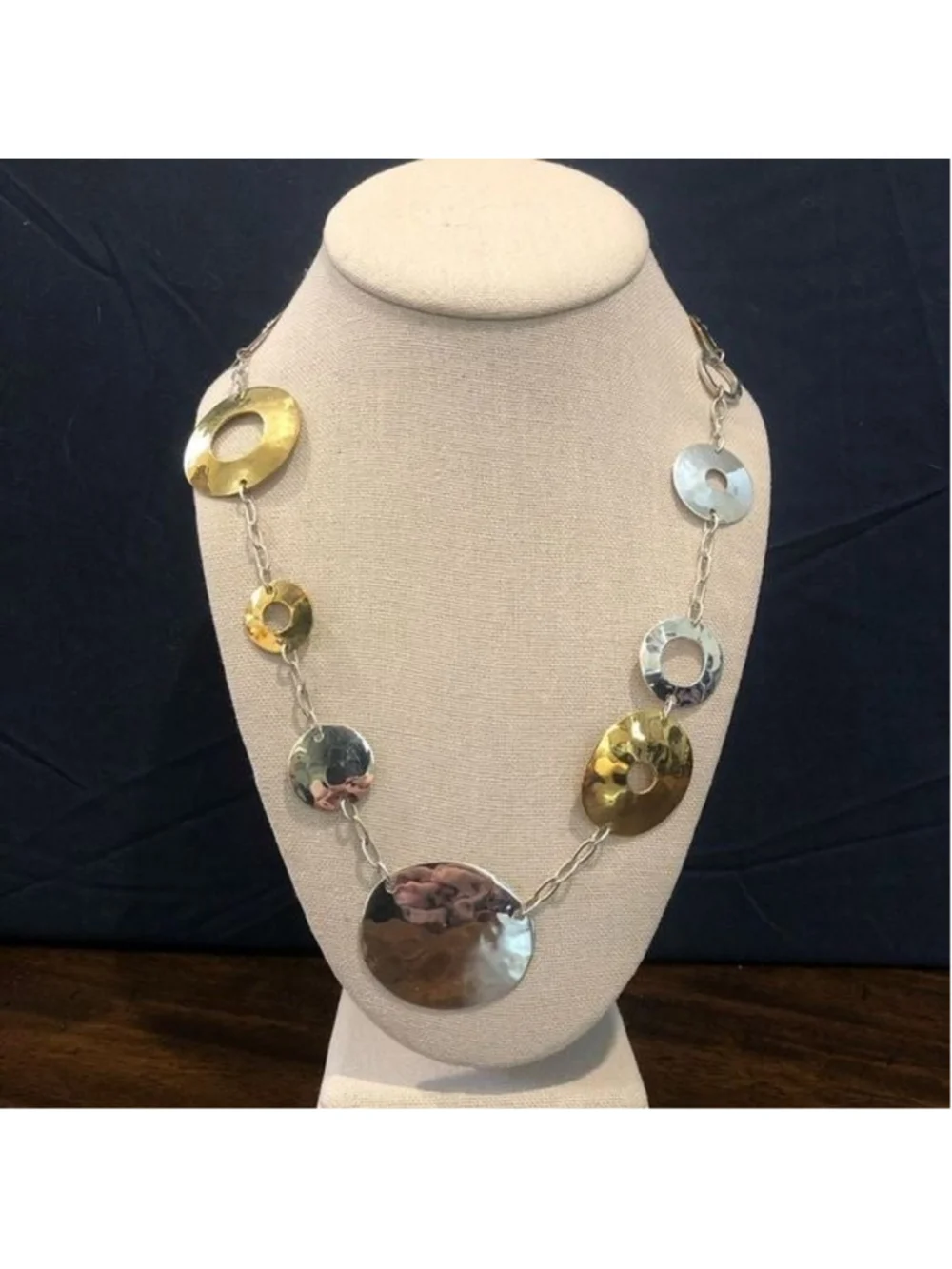 ROBERT LEE MORRIS Two Tone Hammered Sterling Silver Brass Modern Necklace